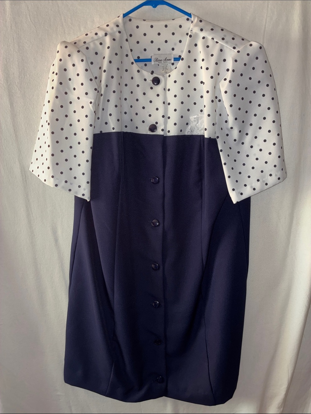 Vintage Risa Ann Polka Dot Contrast Navy and White Dress